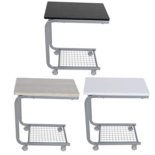 Mesa auxiliar movible, en forma de C, mesita de noche de estilo industrial con marco de metal para café, tableta, sofá, cama, 50 x 30 x 59 cm, arce