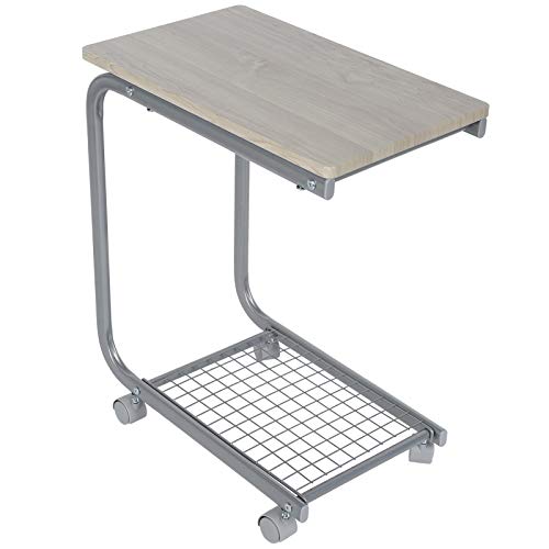 Mesa auxiliar movible, en forma de C, mesita de noche de estilo industrial con marco de metal para café, tableta, sofá, cama, 50 x 30 x 59 cm, arce