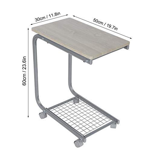 Mesa auxiliar movible, en forma de C, mesita de noche de estilo industrial con marco de metal para café, tableta, sofá, cama, 50 x 30 x 59 cm, arce