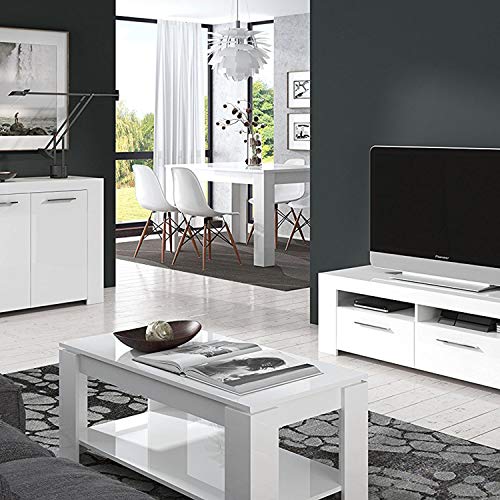 Mesa Centro con revistero, Mesa elevable, mesita Mueble Salon Comedor, Acabado en Blanco Artik, Medidas: 102 cm (Largo) x 43/54 cm (Alto) x 50 cm (Fondo)