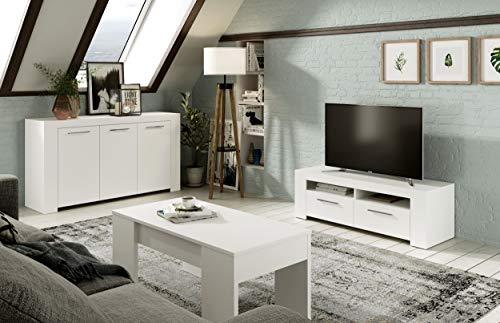 Mesa de Centro Elevable, Mesita de Salón o Comedor, Modelo LC, Acabado en Color Blanco Artik, Medidas: 100 cm (Ancho) x 50 cm (Fondo) x 45-56 cm (Alto)