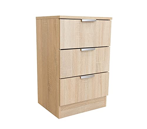 Mesita de Noche para Dormitorio 1, 2 o 3 cajones mesitas mesilla sinfonier sifonier 6 cajones Cama habitacion (Cambrian 3 cajones guía metálica, 1 Unidad)