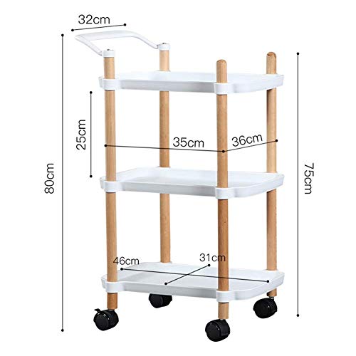 MHBGX Carritos de Mano Portátiles Multifunción, Carrito Carrito de Servicio Carrito de Almacenamiento de 3 Niveles con Ruedas Y Apoyabrazos Rueda Universal Estante de Madera para Cocina Dormitorio Sa