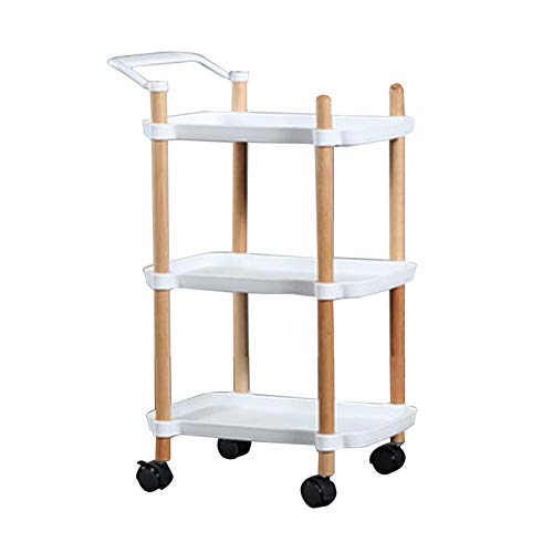 MHBGX Carritos de Mano Portátiles Multifunción, Carrito Carrito de Servicio Carrito de Almacenamiento de 3 Niveles con Ruedas Y Apoyabrazos Rueda Universal Estante de Madera para Cocina Dormitorio Sa