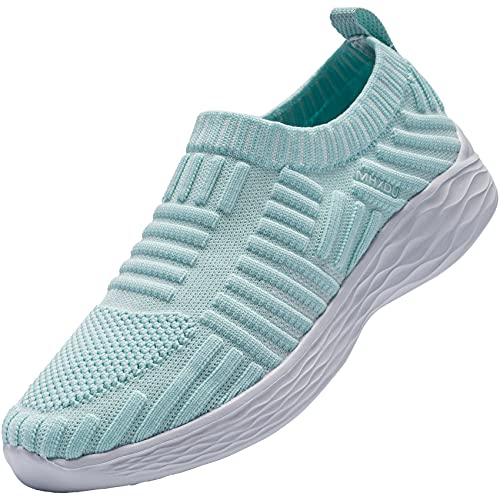 MHXDU Mujer Zapatillas de Deportivos Zapatos de Running para Gimnasia Ligero Anti Estático Transpirable Correr Fitness Atlético Sneakers Rayas de Tela Fácil de Usar (Verde,40 EU)
