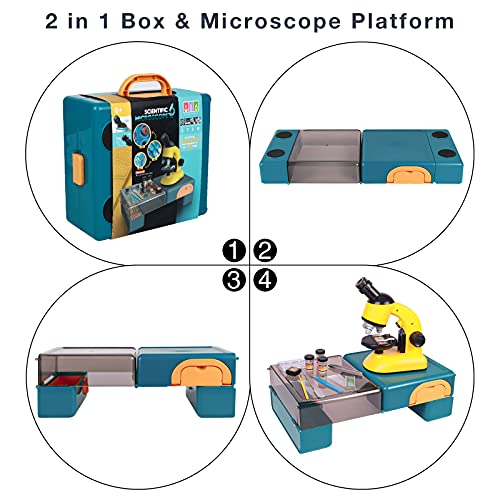 Microscopio para Niños Kit de Juguete Microscopio Infantil con Ampliación 100 x 400 x 1200 x y Iluminación LED, Juguete Educativo para Niños Principiantes Niños Estudiantes 8 Años en Adelante