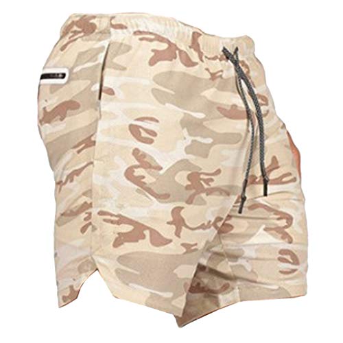 Milageto Pantalones Cortos de Fitness para Hombre Pantalones Cortos Transpirables Pantalones Deportivos Atléticos Parte Inferior Del Basculador - Multicolor, Camo L