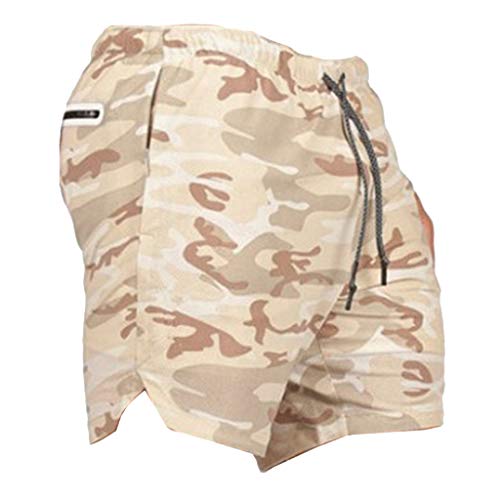 Milageto Pantalones Cortos de Fitness para Hombre Pantalones Cortos Transpirables Pantalones Deportivos Atléticos Parte Inferior Del Basculador - Multicolor, Camo L