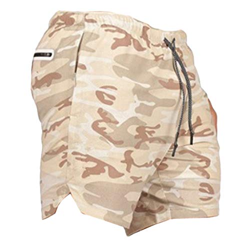 Milageto Pantalones Cortos de Fitness para Hombre Pantalones Cortos Transpirables Pantalones Deportivos Atléticos Parte Inferior Del Basculador - Multicolor, Camo L