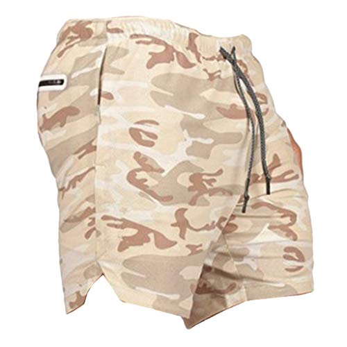 Milageto Pantalones Cortos de Fitness para Hombre Pantalones Cortos Transpirables Pantalones Deportivos Atléticos Parte Inferior Del Basculador - Multicolor, Camo L