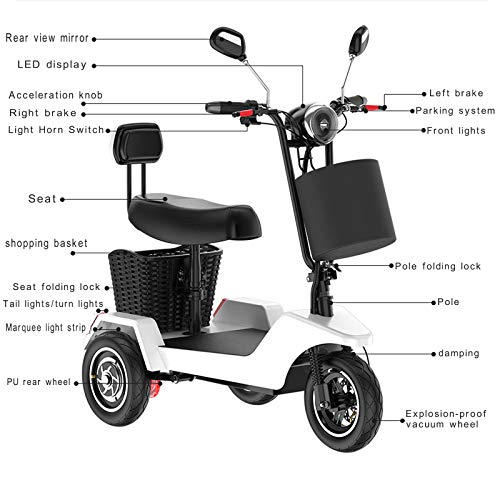 MILECN Scooter Eléctrico de 3 Ruedas para Personas, Motor De 12AH 500W, Scooter para Ancianos, Plegable, Resistencia 45Km
