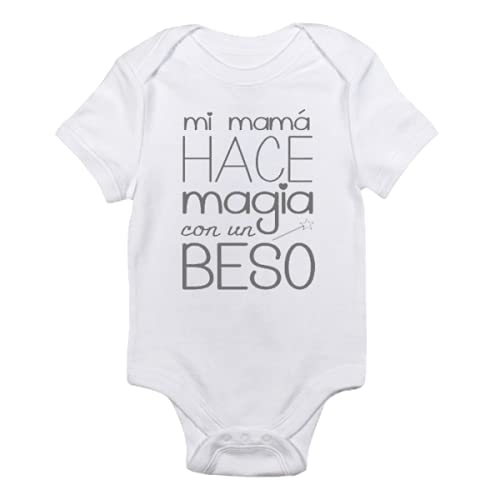 MIMUSELINA Pack Bodies 100% ALGODÓN para bebés. Body bebé original estampado con frases: bodie mamá, body papá, body abuelos. Máxima calidad. (Beso-cosquillas, 6m Manga Corta)