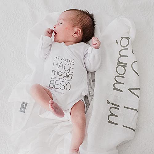 MIMUSELINA Pack Bodies 100% ALGODÓN para bebés. Body bebé original estampado con frases: bodie mamá, body papá, body abuelos. Máxima calidad. (Beso-cosquillas, 6m Manga Corta)