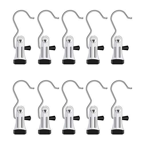 MINGZE 10 Piezas Gancho Colgante de lavandería de Acero Inoxidable, Clips de Arranque Colgando Perchas,Pinzas para Tender la Ropa, Pernos de Ropa Ropa de casa de Viaje Percha de suspensión