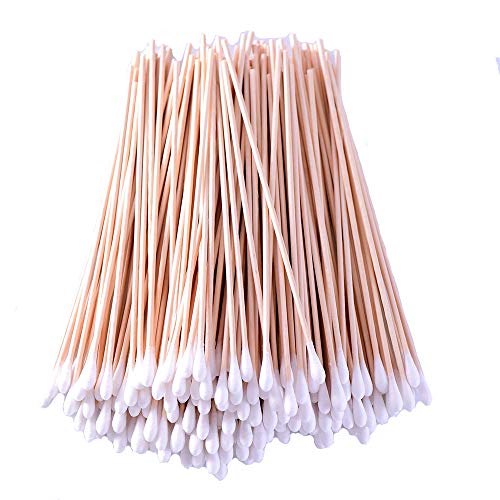 MINGZE Bastoncillos de algodón de 200 piezas, hisopos largos, hisopos de algodón con asas de madera, LIMPIEZA herramienta cosmética de punta única, paquete de 2 / Total 200 piezas
