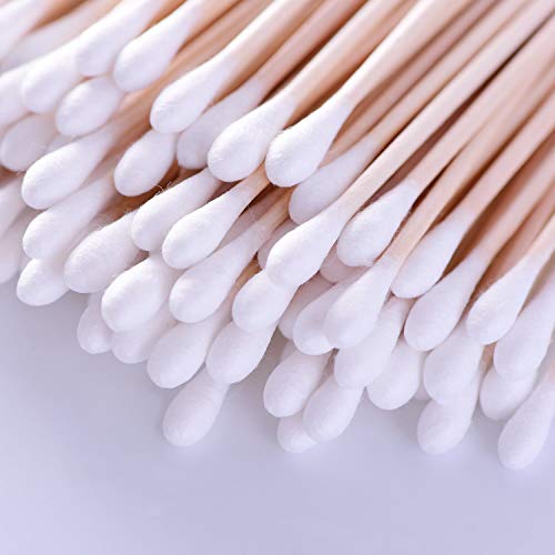 MINGZE Bastoncillos de algodón de 200 piezas, hisopos largos, hisopos de algodón con asas de madera, LIMPIEZA herramienta cosmética de punta única, paquete de 2 / Total 200 piezas