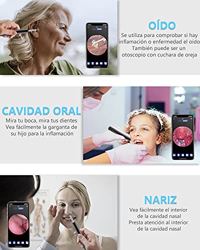 Mini Otoscopio Digital Wifi, OVIFM D10 3,9 mm HD 1080P Camara Endoscopica, Limpieza de Oidos con 8 Puntas de Oreja, Endoscopio Oido Impermeable para Niños/Medico, Adecuada para Iphone/Android/Movil