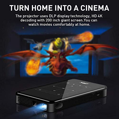 Mini proyector, proyector de Bolsillo portátil 3D 4K HD Smart DLP, 20,000 Horas de Android Home Theater Video Beamer, Compatible con DC IN/HD IN/HDMI/USB,para Cine en Casa