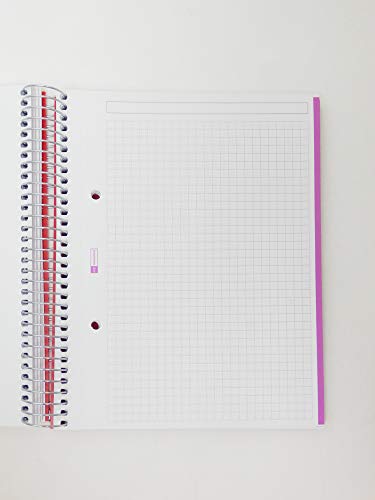 Miquelrius 42003 - Cuaderno A5, 200 hojas (franjas de 8 colores), cuadrícula 5 mm, tapa de polipropileno, color rojo