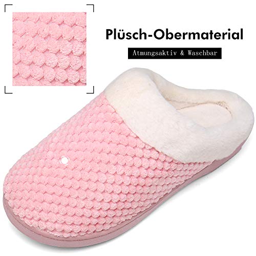 Mishansha Hombre Zapatillas Casa Invierno de Espuma Viscoelástica Antideslizantes CáLido Pantuflas Mujer de Interior y Exterior Rosado, Gr.40/41 EU