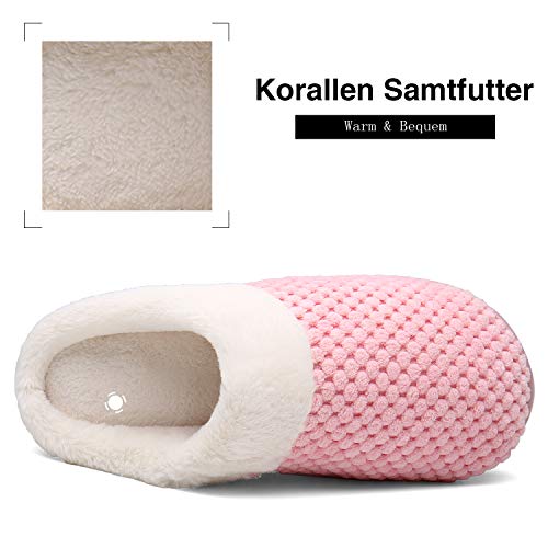 Mishansha Hombre Zapatillas Casa Invierno de Espuma Viscoelástica Antideslizantes CáLido Pantuflas Mujer de Interior y Exterior Rosado, Gr.40/41 EU
