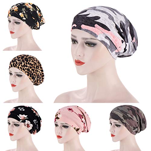 MISHITI Gorro de dormir con forro de satén impreso doble capa SlLoose Capo Beanie Hair Slap Hat