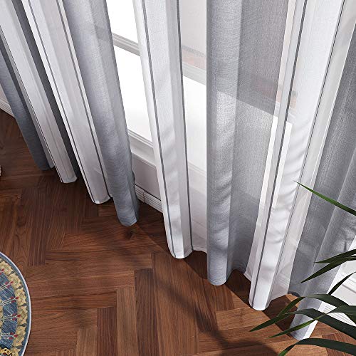 MIULEE Cortinas Translucida de Moderno Ventana Visillos Rayas Salon Paneles con Ojales para Sala Cuarto Comedor Salon Cocina Habitación 140 x 175 cm, 2 Unidades Blanco+Gris