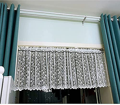 MJMJ Cortina De Cordones Vintage Cafetería Cafetería, Bordado Floral Cortinas Escareadoras Sailing Draperie, Cortina De Gabinete De Bolsillo De Varilla Rústica(Size:150x130cm(59x51inch),Color:Blanco)