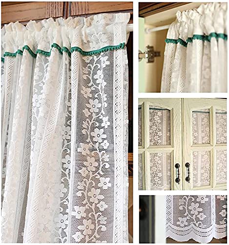 MJMJ Cortina De Cordones Vintage Cafetería Cafetería, Bordado Floral Cortinas Escareadoras Sailing Draperie, Cortina De Gabinete De Bolsillo De Varilla Rústica(Size:150x130cm(59x51inch),Color:Blanco)