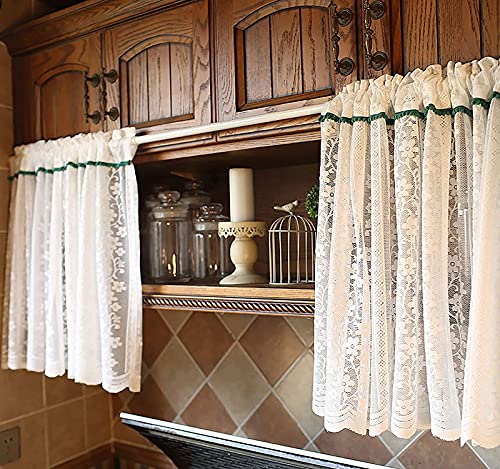 MJMJ Cortina De Cordones Vintage Cafetería Cafetería, Bordado Floral Cortinas Escareadoras Sailing Draperie, Cortina De Gabinete De Bolsillo De Varilla Rústica(Size:150x130cm(59x51inch),Color:Blanco)