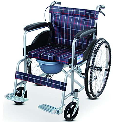 MMYNL manual autopropulsado plegable para silla de ruedas portátil, cojín, todo terreno, caminante de marco de aluminio ligero, silla de ruedas para la silla de viaje de transporte anciano-Azul