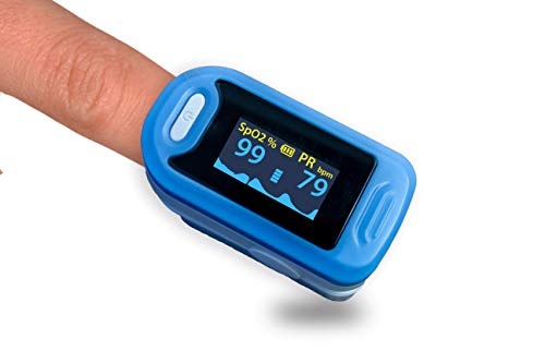 Mobiclinic, PY04, Pulsioxímetro de dedo, Oxímetro de pulso para dedo, Oxímetro dedo digital, Preciso y fiable, No invasivo, Pulsómetro con pantalla LED, Frecuencia cardíaca, Medición SpO2, Color azul