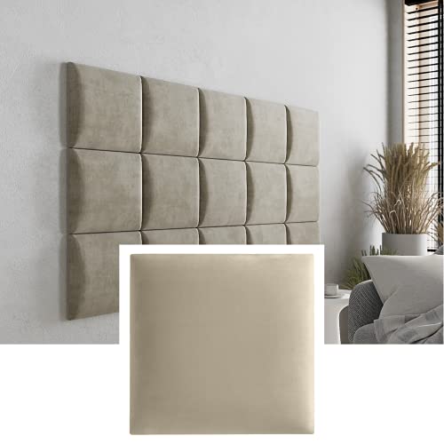 Mocadu Juego de 4 cojines de pared de terciopelo con acolchado de 50 mm, 30 x 30 cm (crema beige RV21)