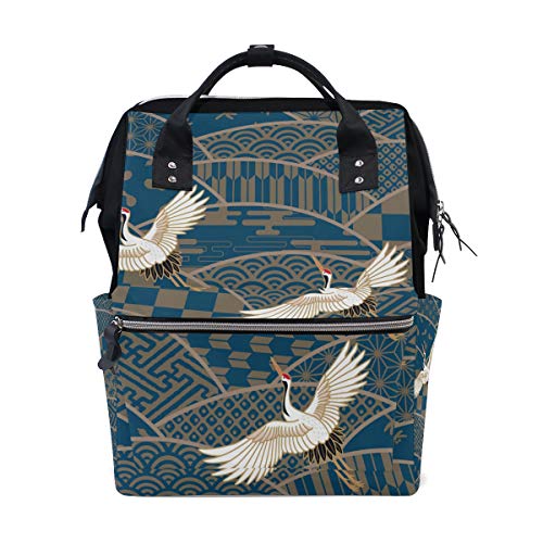 Mochila Casual para Mujer Bolso de grúa de pájaro de Estilo japonés Mochila de Trabajo de Estilo médico de Trabajo Abierto de Lona para Mujer Mochila para niñas