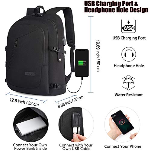 Mochila Portátil Hombre 17.3 Pulgadas Antirrobo Impermeable Mochila Portatil Trabajo Gran Capacidad Mochila para Portatil con Puerto de Carga USB Mochila Ordenador para Viaje Diario Escolar - Negro