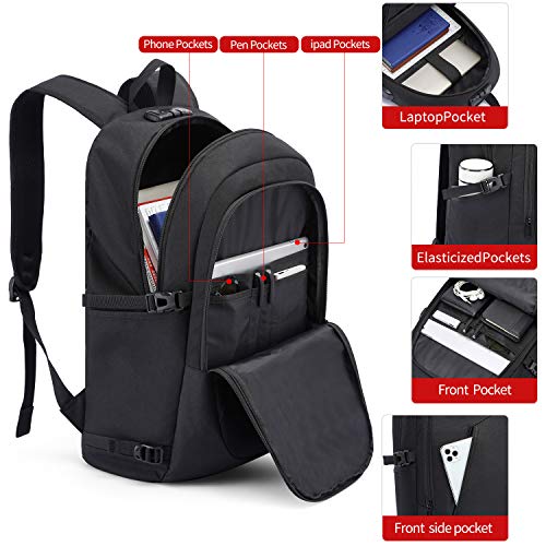 Mochila Portátil Hombre 17.3 Pulgadas Antirrobo Impermeable Mochila Portatil Trabajo Gran Capacidad Mochila para Portatil con Puerto de Carga USB Mochila Ordenador para Viaje Diario Escolar - Negro