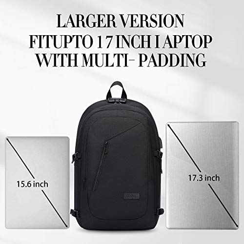 Mochila Portátil Hombre 17.3 Pulgadas Antirrobo Impermeable Mochila Portatil Trabajo Gran Capacidad Mochila para Portatil con Puerto de Carga USB Mochila Ordenador para Viaje Diario Escolar - Negro