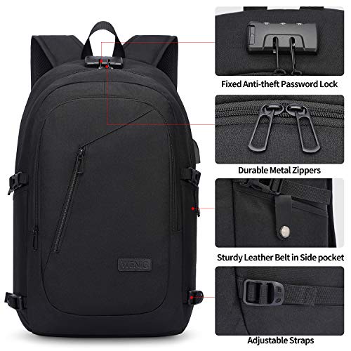 Mochila Portátil Hombre 17.3 Pulgadas Antirrobo Impermeable Mochila Portatil Trabajo Gran Capacidad Mochila para Portatil con Puerto de Carga USB Mochila Ordenador para Viaje Diario Escolar - Negro