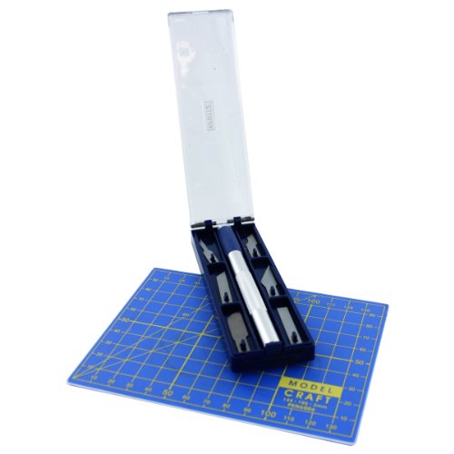 Model Craft - Bisturí con Mango (se Incluye tapete de Corte tamaño A6), Color Plateado