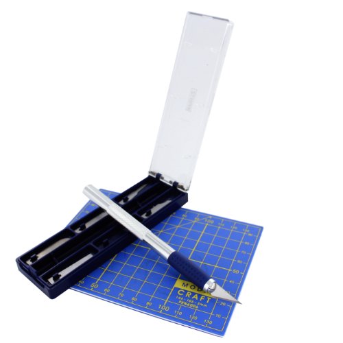 Model Craft - Bisturí con Mango (se Incluye tapete de Corte tamaño A6), Color Plateado