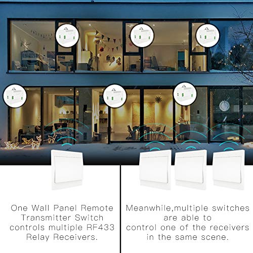 MOES Interruptor Inalámbricas Autoalimentado de Luz Conmutador RF433, Sin Cables Sin Bateria, Interruptor pared con Receptor Lámpara Casa Iluminación(kit de 2 vía)