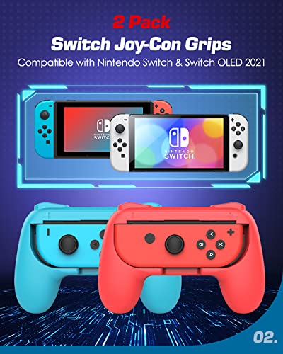 MoKo [2PZS Grips Compatible con Switch Joy-con ABS, Kit de Manija Compatible con Switch Controlador Mando Joy-con Diseño Ergonómico y Estabilidad Térmica, Rojo