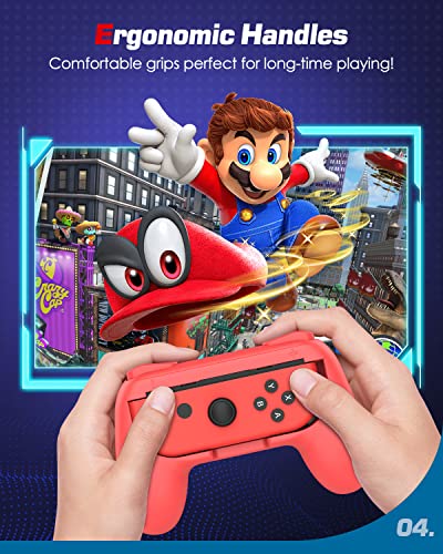 MoKo [2PZS Grips Compatible con Switch Joy-con ABS, Kit de Manija Compatible con Switch Controlador Mando Joy-con Diseño Ergonómico y Estabilidad Térmica, Rojo
