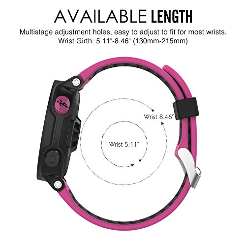 MoKo Forerunner 235/235 Lite/220/230/620/630/735XT Correa - Reemplazo Suave Silicona Watch Band Deportiva Accessorios de Reloj Pulsera Ajustable con Cierre de Clip，Rosa Roja & Negro