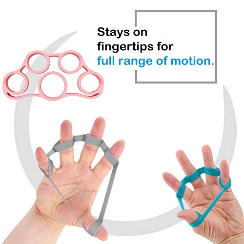 MoKo Pelota Ejercicio Mano, Ejercitador de Dedos y Fortalecedor de Manos para El Entrenamiento de Fuerza Thera-Band, Reflexología del Estrés, Alivio y Terapia del Dolor Muscular, Rosa/Lago Azul/Gris
