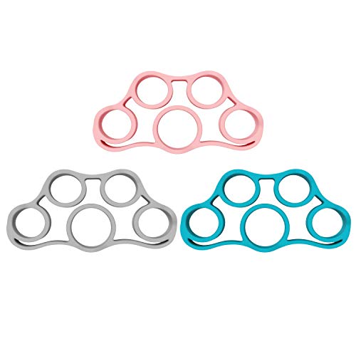 MoKo Pelota Ejercicio Mano, Ejercitador de Dedos y Fortalecedor de Manos para El Entrenamiento de Fuerza Thera-Band, Reflexología del Estrés, Alivio y Terapia del Dolor Muscular, Rosa/Lago Azul/Gris
