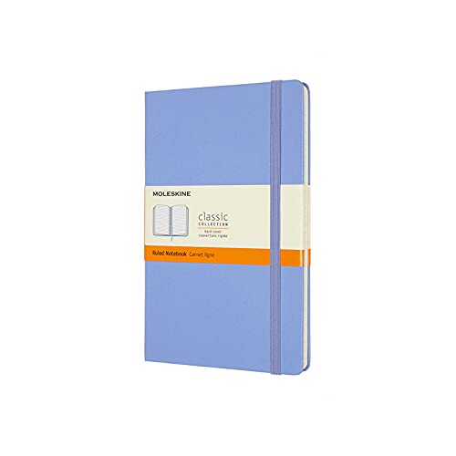Moleskine - Cuaderno Clásico con Hojas de Rayas, Tapa Dura y Cierre con Goma Elástica, Tamaño Grande 13 x 21 cm, Color Azul Hortensia, 240 páginas