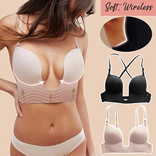 Monkys Sujetador con Escote Pronunciado y Espalda Baja U Deep Up Multiway para Mujer