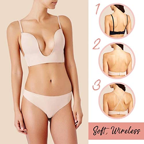 Monkys Sujetador con Escote Pronunciado y Espalda Baja U Deep Up Multiway para Mujer