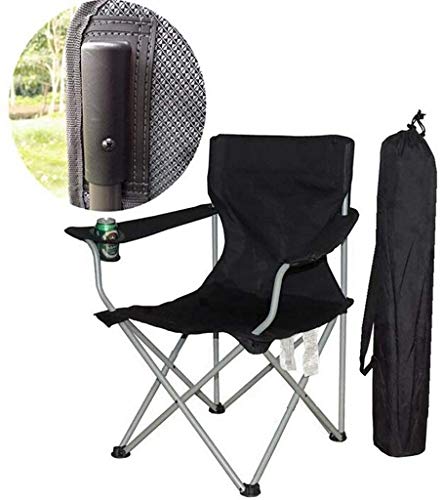 Mopoq El sostenedor plegable portátil Silla Con Apoyabrazos Copa, plegable silla de camping, al aire libre Butaca Con Highback bolsa de transporte, de viajes Playa de picnic Negro 54x44x92cm (21x17x36